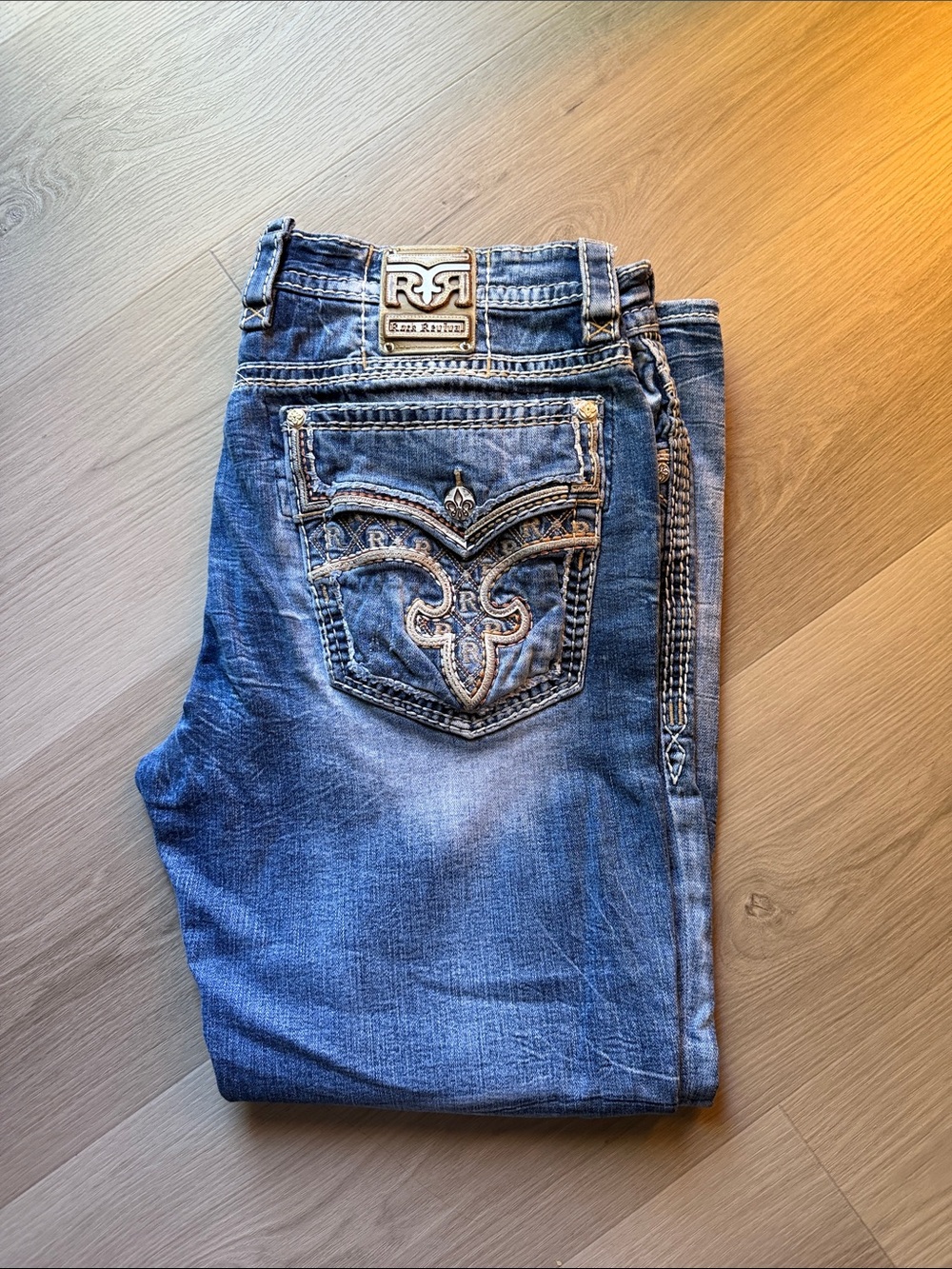 Rock Revival Women’s Light Blue Embroidered Back Pocket Bootcut Jeans